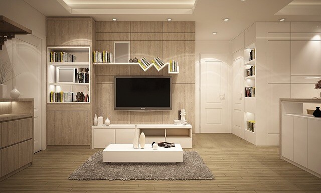 white living room with wood accents